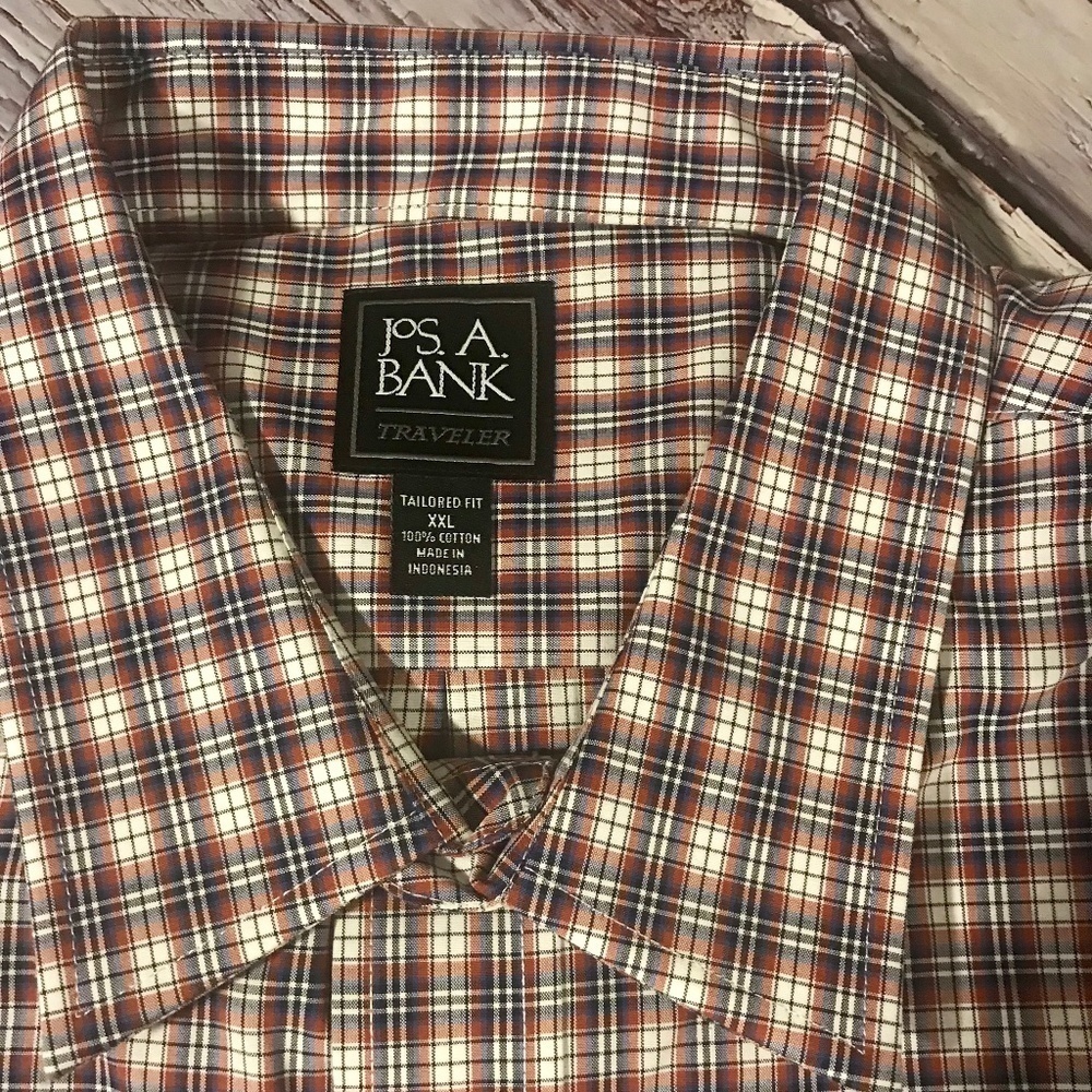 Jos. A. Bank Dress Shirt Traveler Tailored Fit Button Down Blue Plaid XXL NWT.